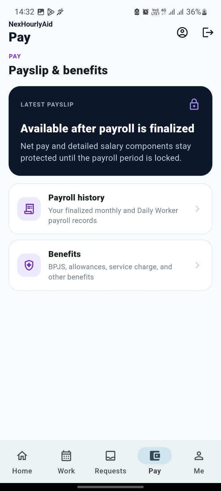 NexHourlyAid HRIS pay and benefits screen